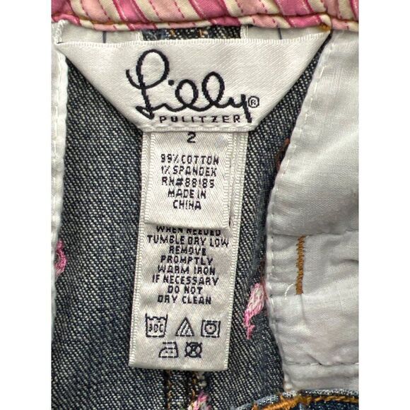 Lilly Pulitzer Women Denim Mini Skirt With Pink Embroidered Whale Size 2 - Picture 13 of 14